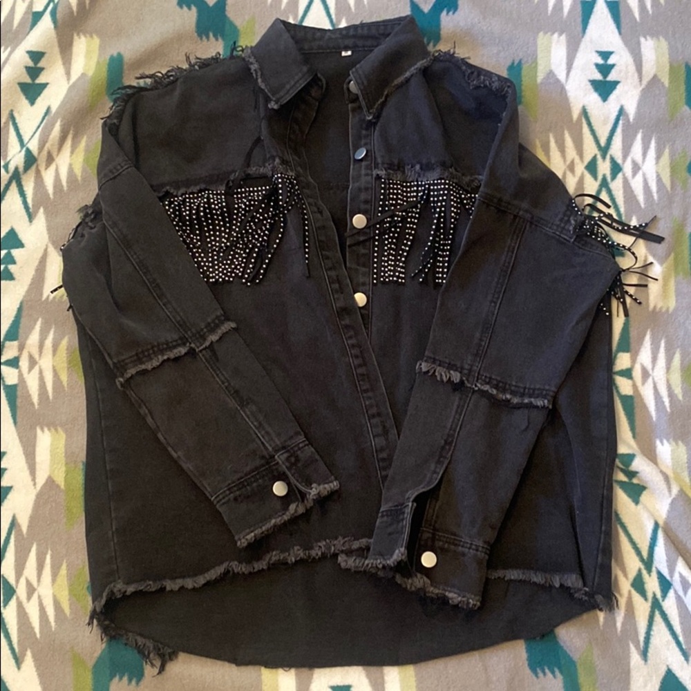 Distressed fringe jacket
